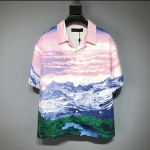 Louis Vuitton Print Button Down Medium shirt New With Tag Pink Green Mountains